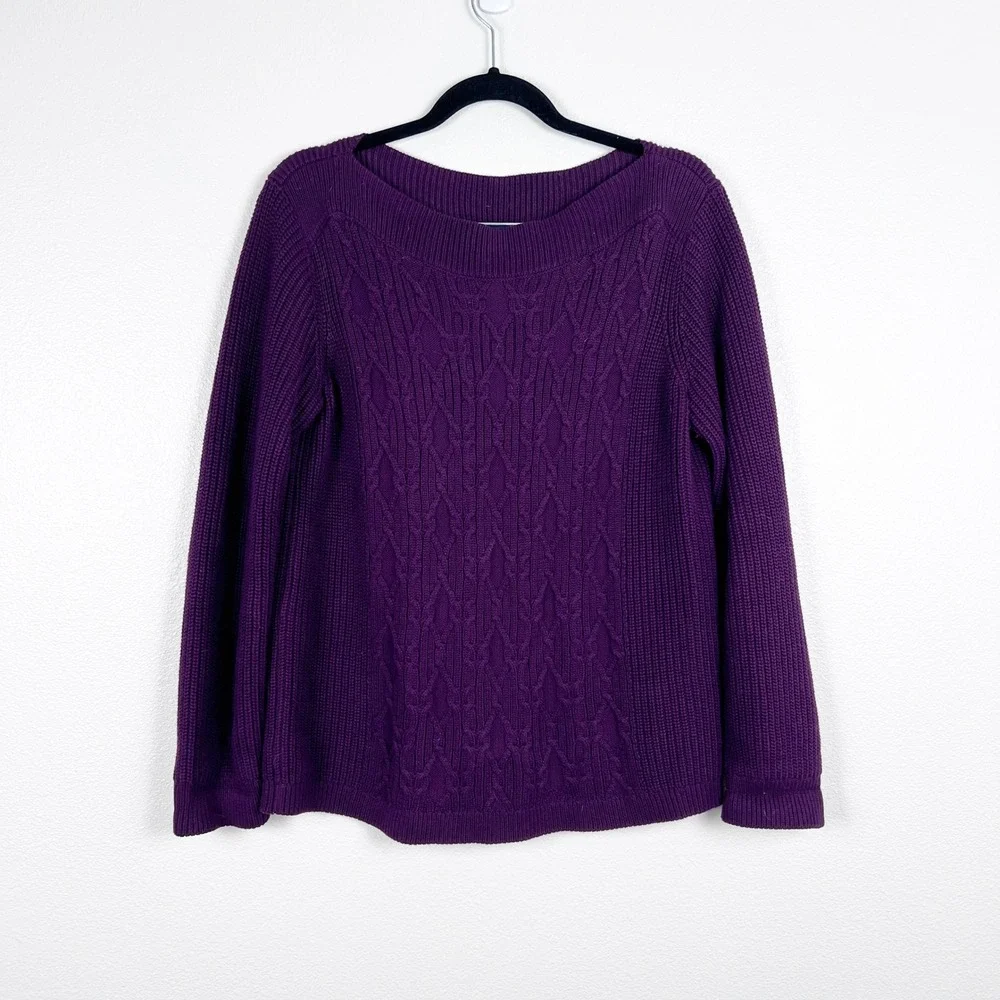 Tommy Hilfiger Womens Boat Neck Cable Knit Sweater‎ Purple Plum Sz M